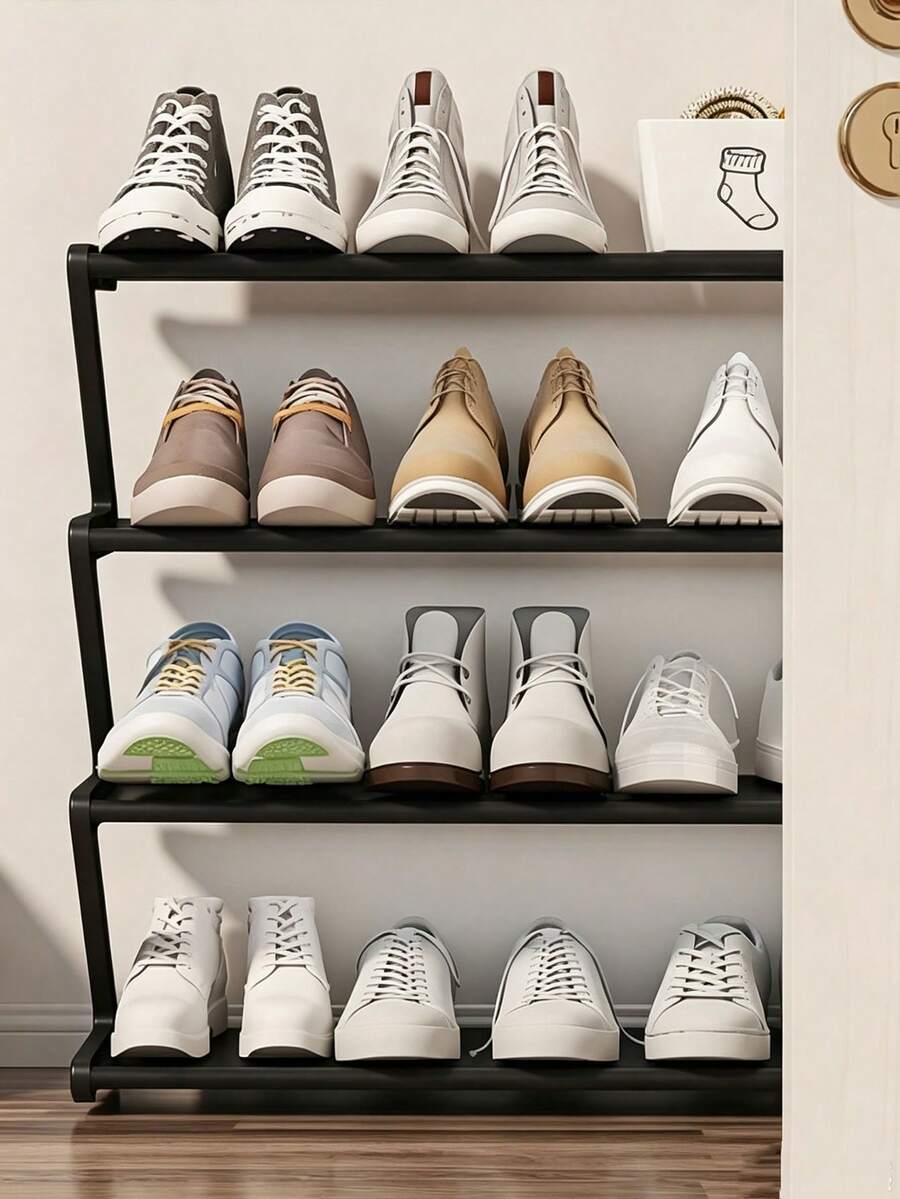 4-Tier Foldable Shoe Rack: Space-Saving Magic For Your Entryway - Plastic Material, Floor-Mounted, 4 Shelves, Suitable For Various Room Types - Multicolor - View 1