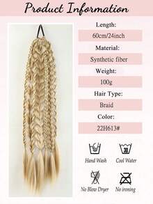 Women's Mixed Color Braided Ponytail Wig, 1pc 24 Inch Bubble Ponytail, Heat-Resistant Synthetic Fiber Wig,Braided Extensions,Hairstyle Accessories,Suitable For Women's Daily Wear And Music Festivals - Multicolor - View 4