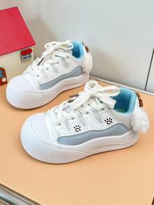 Children's Paw Print Decor Thick Sole Lace-Up Soft Bottom Anti-Slip Girls' Campus Breathable Casual Stable Shoes - Blue - View 2