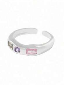 Women's Asymmetrical Alloy Metal Colorful Heart Ring, Niche Vintage Personalized, Minimalist Versatile Elegant Ring - Multicolor - View 5