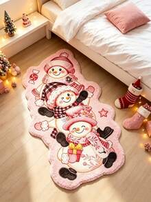 1pc, Christmas Pink Theme Three Snowmen Living Room Rug, Korean Ins Style Bedroom Decor Bedside Rug, Seasonal Decorative Mat, With Holiday Design, Christmas Decoration, Perfect Christmas Gift, Perfect Match For Christmas And New Year Celebration, Asymmetrical Shaped Lounge Rug, Decorative Rug, Bedroom Decor, Small Rug, Rug, Home Decor, Living Room Rug - Multicolor - View 5