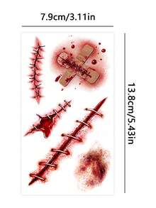 3pcs Red Halloween Temporary Tattoo Stickers - Red - View 7