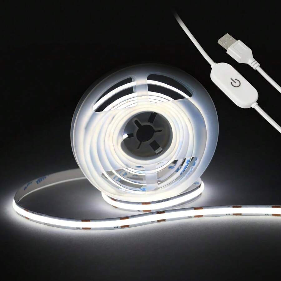 1pc, 1m-3 Meters, Ultra-Thin LED Strip Light, Multicolor Options, Touch Switch Adjustable Brightness, Button Switch Non-Adjustable Brightness, Bedroom, Living Room, Room, Bedside, Lighting Decoration, 320 LEDs Per Meter, Linear Light, 180 Degree Light Emission - white light - View 1