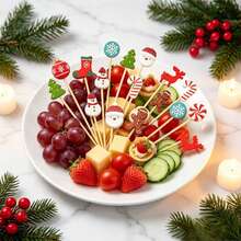 1/10/20/50/100/200pcs Christmas Fruit Picks Set, Includes Santa Claus, Christmas Stocking, Snowflake, Christmas Tree, Lollipop, Reindeer, Suitable For Drink Decoration Sticks, Cake Forks, Welcome Decoration Sticks, Dessert Table Decoration, Can Add Winter Christmas Atmosphere, Essential Disposable Tableware For Kitchen And Restaurant. - Multicolor - View 3