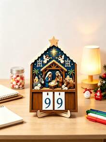 1 Set Wooden Christmas Stable Scene Advent Calendar With Flip Number Cards And Base, 99-Day Christmas Countdown, Religious Desktop Decor, Suitable For Home And Church, Flip Calendar For Daily Advent Reading And Christmas Decoration - Multicolor - View 7