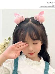 199pcs Pink Kids Sweet Cute Hair Accessories Set, Includes 3D Plush Rabbit/Flower/Heart Wings/Bow Hair Clips And Multiple High Elasticity Basic Hair Ties, Suitable For Children's Daily/Party/Photo Use - Multicolor - View 10