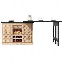 360° Rotating Kitchen Island And Sideboard 120–197 Cm With Patchwork Doors, Removable Wine Rack And Drawers, 2 Colors (Light Oak / Black) - Natural Color - View 11