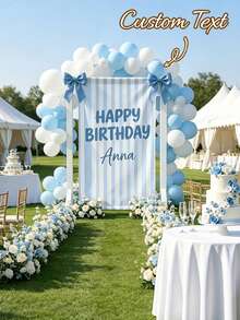 Custom Name Party Backdrop, Boy Girl Birthday Party Decoration.Flat Printing Personalized Happy Birthday Sign, Striped Birthday Banner,Birthday Welcome Banner Stripe Fabric Backdrop Custom Name Party Sign - Multicolor - View 2
