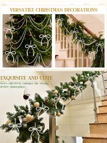 1/6pcs Christmas Pearl Bow Hanging Decorations, Christmas Tree Decor, Twisted Rope Bows, Suitable For Wreaths, Gift Wrapping And Wedding Decorations, Christmas Ornaments - Multicolor - View 5