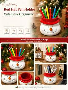 1pc Desktop Pen Holder Snowman Shaped Resin Planter Decorative Succulent Pot Christmas Gift Holiday Desktop Ornament Practical Home Christmas Gift - Multiple Styles - View 3