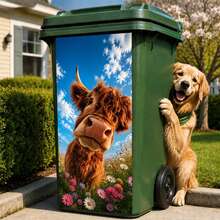 Cute Highland Cow Trash Can Sticker, Farmhouse Style Trash Can Decal, Waterproof Vinyl Trash Can Lid, Removable Trash Can Decoration, Suitable For Outdoor/Indoor, Aesthetic Garden Yard Home Decor, Easy Peel Sticker - Cow Trash Can - View 6