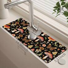 1pc Mushroom Design Sink Faucet Water Absorbent Mat, Drainage Mat, Suitable For Kitchen, Bathroom Sink, Countertop, Drainage Mat, Diatomaceous Earth Material, Cuttable, Quick Drying Mat - Multicolor - View 13