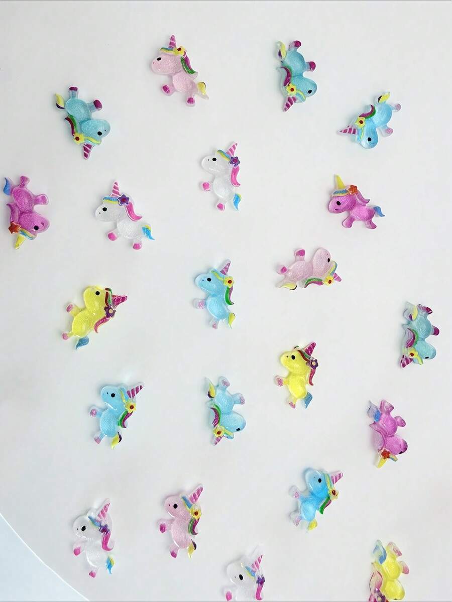 15pcs Mixed Color Unicorn Nail Art Charms, 3D Cartoon Cute Animal Resin Rhinestone Nail Decor, Phone Case Earring Hair Clip Decoration Small Accessories - Multicolor - View 1