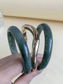 3件組時尚復古粗款多色不對稱壓克力手環套組，適合女性日常配戴，送給朋友與家人的禮物 - 彩色 - 查看 4