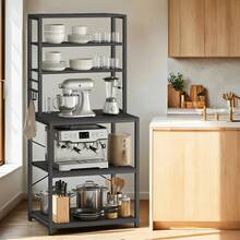 VASAGLE Scaffale da Cucina a 6 Ripiani con Supporto per Microonde e Ganci, per Bar Caffè, Nero - nero - Visualizzare 2