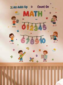 Cartoon Early Education Cognitive Wall Stickers 1-10 Numbers, Geometric Shapes, Party Animals, Math Arithmetic, DIY Peel And Stick Vinyl Decals For Kindergarten Children's Room Wall And Floor Decoration - Multicolor - View 8