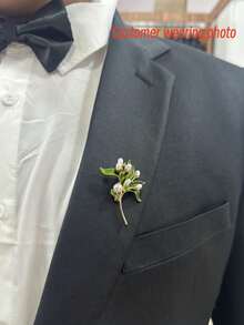 1pc Vintage Pearl Olive Branch Brooch, Suitable For Groom, Groomsmen And Wedding Formal Wear, Perfect Gift For Men On Holidays - Green - View 2