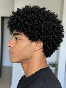 Short 's Fluffy Curly Wig, High Temperature Synthetic Heat-Resistant Wig, Fluffy And Natural, Comfortable To Wear, Suitable For All Men's Party And Costume Occasions - Black - View 4