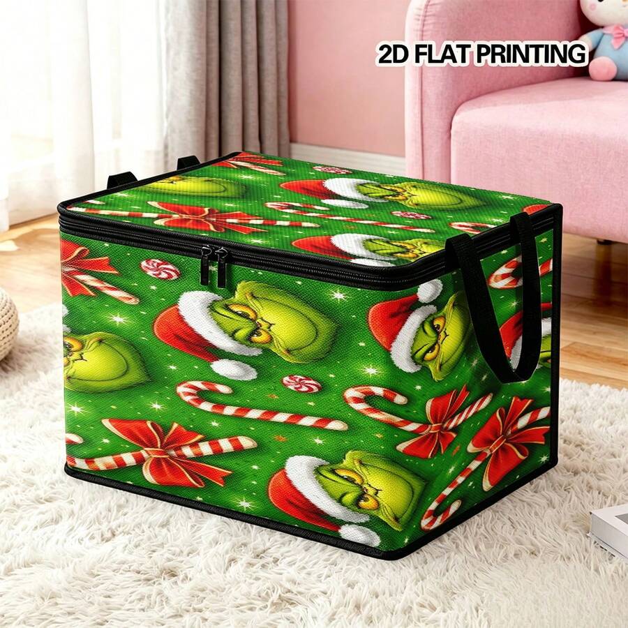 The Grinch Green Furry Monster Christmas Foldable Storage Box With Lid, Dust-Proof Clothes Organizer, Large Capacity Clothes & Toys Storage Bin, Home Storage Box, Car Storage Box, Multi-Functional Storage Box, Christmas Gift For Family And Friends, Halloween Costume Prop - Multi-color - View 1