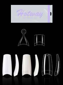 HOTWAY 96/100 Medium Length Trapezoidal Transparent White French Semi Adhesive Fake Nail, 10/12 Acrylic Nail Tip, Wearable Nail Artificial Nail - View 1