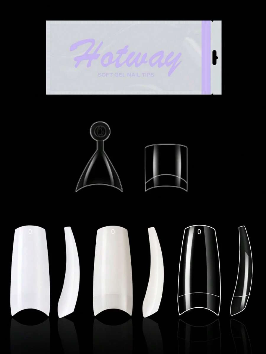 HOTWAY 96/100 Medium Length Trapezoidal Transparent White French Semi Adhesive Fake Nail, 10/12 Acrylic Nail Tip, Wearable Nail Artificial Nail - View 1