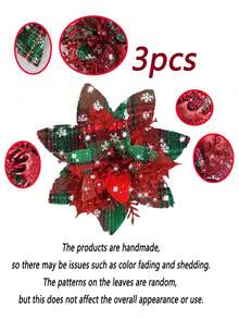 3pcs Set Shiny Red Christmas Decorations, Easy To Install And Place. Can Be Used To Decorate Christmas Trees, Also Suitable For Weddings And Various Holiday Scenes For Floral Arrangements, Enriching Decorative Layers And Creating A Rich Holiday Atmosphere. - A - View 10