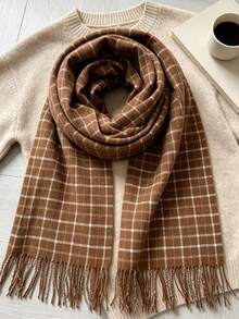 1pc Classic Plaid Unisex Faux Cashmere Warm Soft Scarf Shawl, Suitable For Daily Wear, Autumn/Winter - Multicolor - View 11