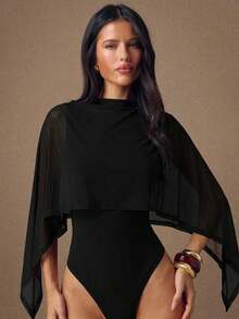 Blusa de Chifón con Volantes y Hombro Oblicuo para Mujer  , Blusa Elegante, Blusa de Moda Minimalista - Negro - Ver 6