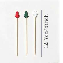 100pcs Christmas Tree Bamboo Skewers, Christmas Gift Dinner, Party, Appetizer, Cocktail Sticks, Fruit Picks, Food Decoration - Multicolor - View 11