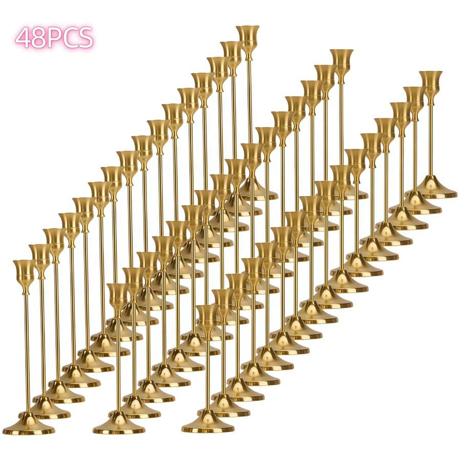 48 Pcs Metal Bronze Taper Candle Holders, Assorted 3‑Height Candlestick Holder Set, Elegant Table Centerpieces For Wedding Receptions, Dinners, Mantels And Home Decor - Bronze - View 1
