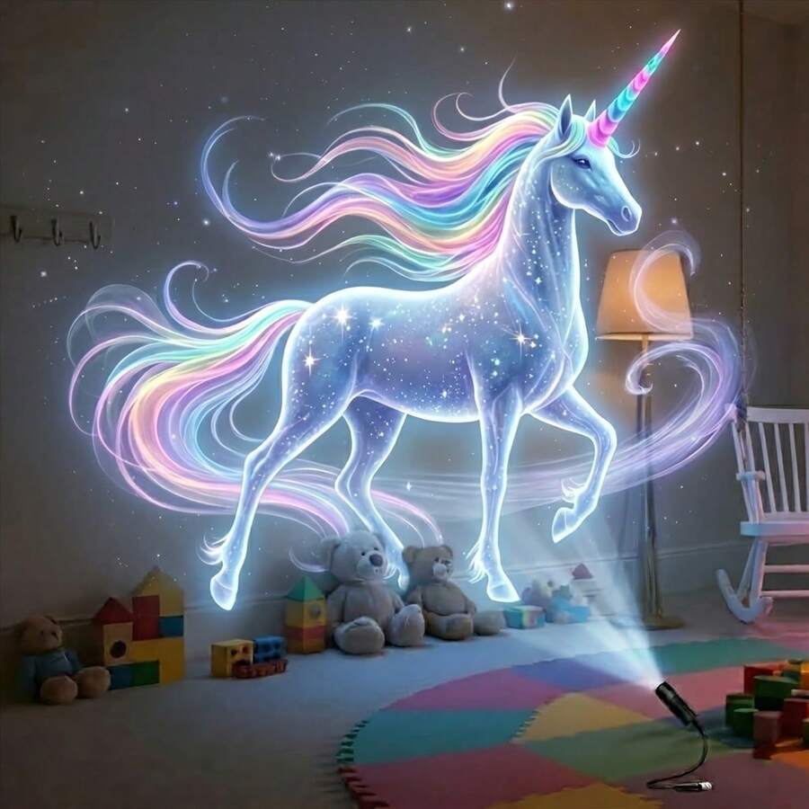 Portable USB Dream Creature Projection Lamp - 360° Rotatable LED Atmosphere Light With Interchangeable Dream Image Slides (Unicorn, Deer, Fox, Cat) - Creative LED Night Light For Bedroom, Living Room, Car Ceiling - Novelty Decor And Gift