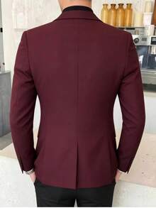 Men's Business Casual Commuter Lapel Single-Breasted Blazer Jacket - Burgundy - View 2