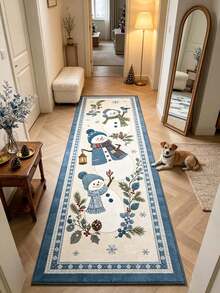1pc 3-Snowman Hallway Runner Rug, Long Corridor Carpet, Home Decor, Living Room Area Rug, Room Decoration, Washable Carpet, Halloween Gift - Three Snowmen - View 1