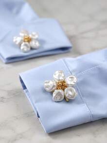6/2/1pc Baroque Pearl Flower Shirt Button Covers, Elegant No-Sew Cufflink Clips, Floral Collar Pin & Sleeve Decor Accessories For Wedding & Party - Multicolor - View 4