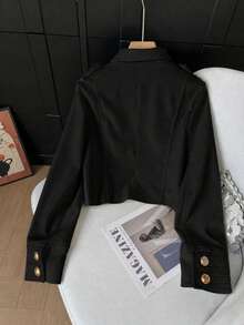 Women's Double-Breasted Long Sleeve Coat, Regular Length, Suitable For Spring, Autumn, Winter, Youthful Women's Autumn Jacket - Black - View 7