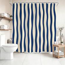 1pc Line Pattern Shower Curtain, Minimalist Design, Waterproof Bath Curtain, Suitable For Bathtub Partition, Bathroom Decor And Bathroom Accessories, Includes 12 Hooks, Home Decor Gift - Multicolor - View 7