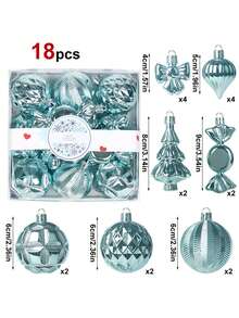 18-Piece Christmas Tree Ornament Set With Sparkly Plastic Ornaments, Suitable For Christmas, Party Decorations, Scene Setups, Holiday Decorations, Room Decorations, Home Decorations, Office Decorations, Themed Party Decorations, Christmas Decorations, Christmas Balls. - Multicolor - View 7