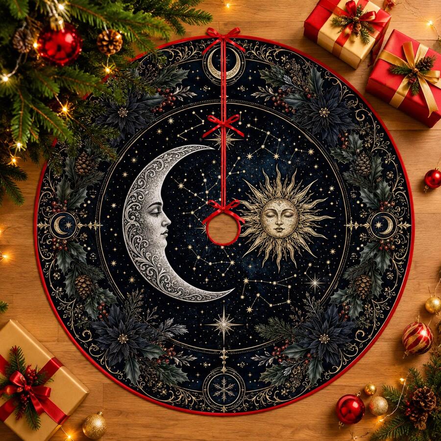 1件裝 日月星占星圖案聖誕樹裙,優雅配色節日裝飾,5種尺寸,中性節日禮物,適用於居家與派對聖誕家居裝飾 - 日月星象占星術 - 查看 1