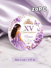 11/20/40pc Personalized Custom Birthday Name Date Round Sticker,Custom Princess Floral Butterfly Self‑Adhesive,Jar Envelope Birthday Party Sticker - Multicolor - View 12