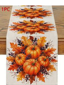 Thanksgiving Home Decor Table Runner, Throw Pillow, Placemat, Autumn Tablecloth, Orange Pumpkin Maple Leaf Berry Pattern, Rustic Country Harvest Tablecloth, Kitchen Dining Table Decor, Indoor Outdoor Home Decoration - Multicolor - View 16