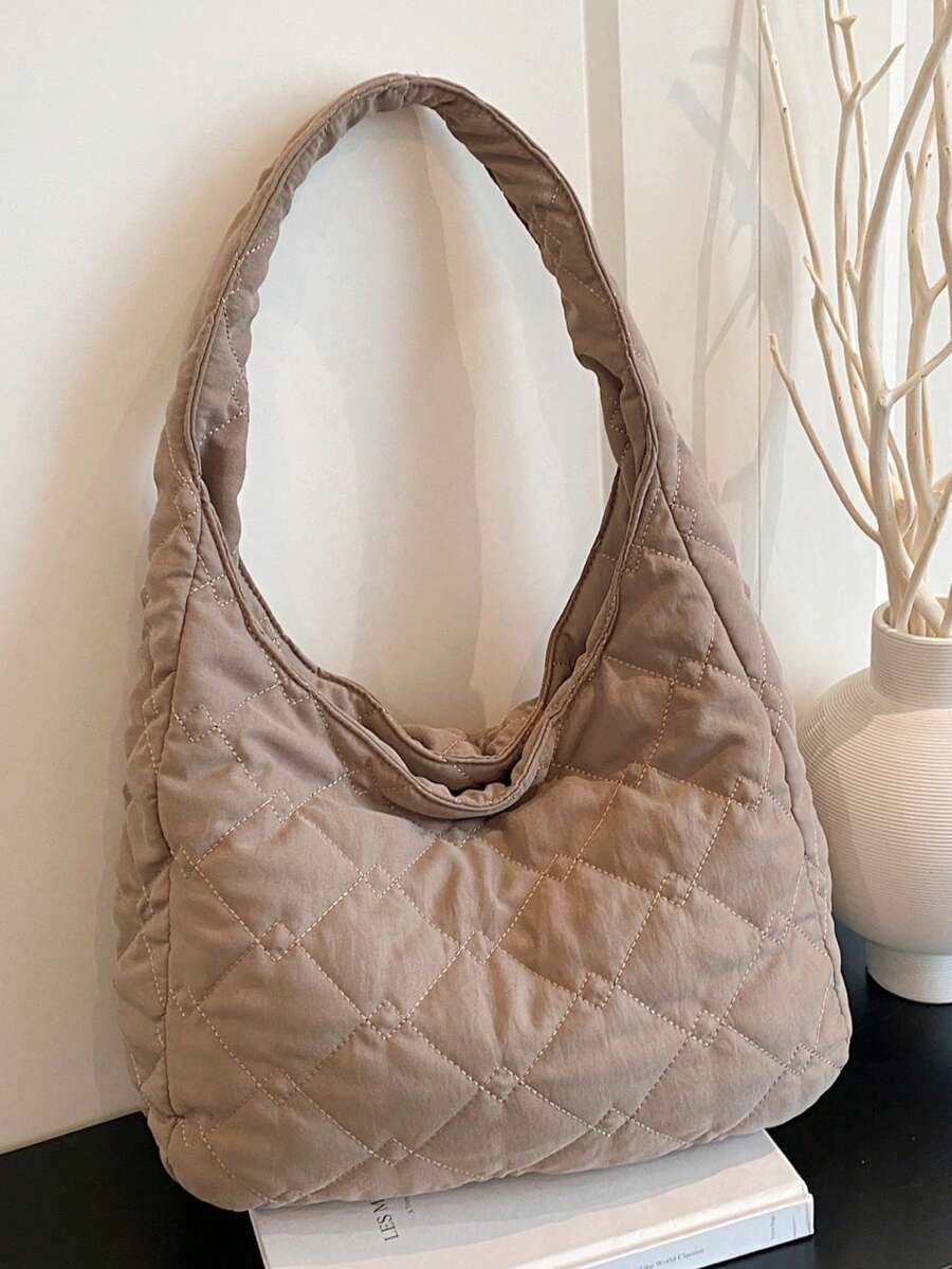 Tas Bahu Wanita, Tas Kasual Lembut dengan Bordir, Tas Bantal, Tas Fashion Portabel Kapasitas Besar