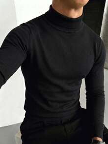 Men's Autumn/Winter Fashion High Neck Long Sleeve Sweater - Black - View 3
