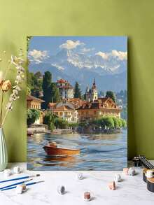 DIY Swiss Alpine Village Lake Scenery (Frameless Or Framed 8x12 / 16x20 Inches) Paint By Numbers Kit(Acrylic) Arts & Crafts For Adult Beginners, Home Wall Decor, And Holiday Gifts For Art Lovers And Relaxing Hobbies - Sets - View 5