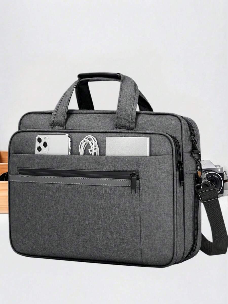 15.6 Inch Waterproof Laptop Bag, Expandable Briefcase, Unisex Messenger Bag, Suitable For Business Travel And College, Grey, Padded Tech Compartment - Multicolor - View 1