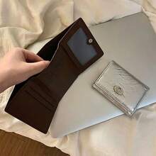 Premium Cracked Texture Vintage Short Wallet, Portable Minimalist Ins Korean Style Multi-Slot Compact Snap Card Holder - Multicolor - View 3