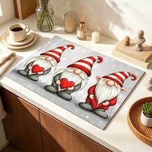 1pc Dish Drying Mat, Coffee Machine Mat, Valentine's Day Red Striped Gnome Cute Pattern, Suitable For Kitchen Countertop Cup And Plate Drying, Fun Dish Drying Mat For Holiday And Daily Use, Multi-Purpose Drying Mat, Home Gift, Tabletop Decor - XYLSD-1095 - View 4