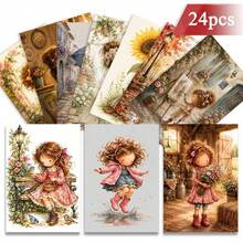 24pcs+1 Red Envelope Set Playful Seasonal Postcard Set, Featuring Charming Girl Illustrations And Warm Greetings, Suitable For Friends And Family, Daily Use, Vintage Aesthetic Stationery - Sets - View 2