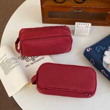 Tas Kosmetik Portabel Kapasitas Besar dengan Sekat - Desain Genggam Tahan Air, Gaya INS Minimalis yang Sangat Menarik, Cocok untuk Perjalanan dan Piknik, Dilengkapi Penyimpanan Kuas Makeup dengan Sekat, Juga Dapat Digunakan Sebagai Tempat Pensil. - View 2