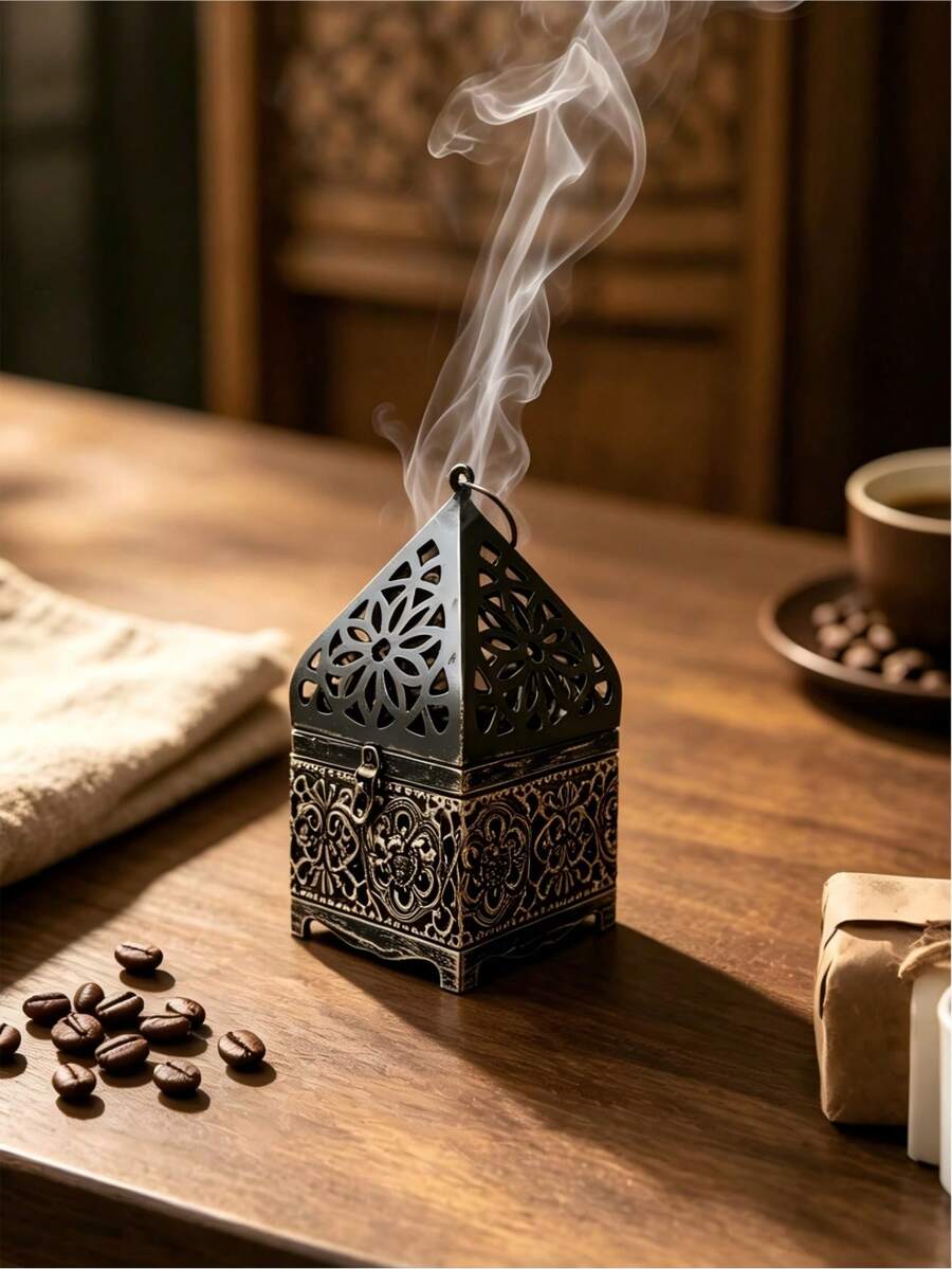 1Pc Retro Carved Hollow Iron Incense Burner, Decorative Censer Box, Ramadan Xmas Holiday Table Ornament, Aromatherapy Holder For Home Meditation Room Decor Gift - Vintage Incense Burner - View 1