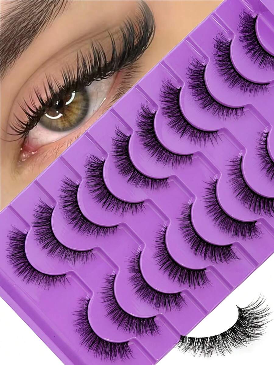 Bulu Mata Cat Eye, Bulu Mata Imitasi Mink, Tampilan Alami, Lembut, Halus, Silang, Tipis, Bulu Mata Strip Penuh, Ekstensi Bulu Mata - Purple - View 1